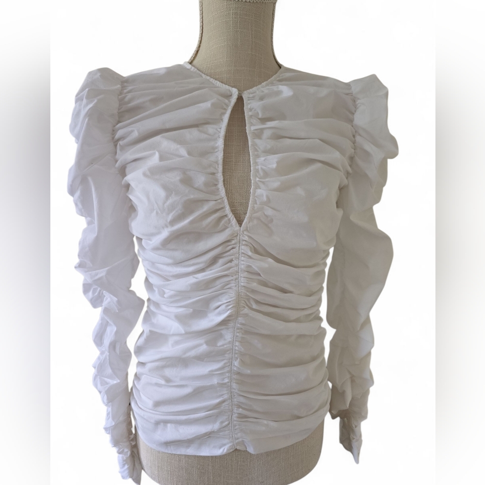 White Ruched Long Sleeve Top - Picture 3 of 5